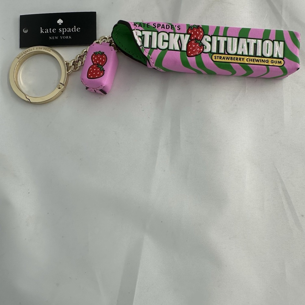 Kate Spade Sticky Situation Chewing Bubble Gum Key Chain Bag Charm Fruit Stripe